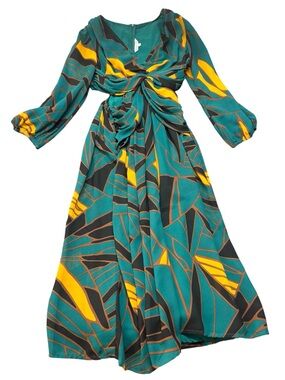 🌺 Ranna Gill for Anthropologie Floral Cut-Out Twist-Front Midi Dress | XS 🌺